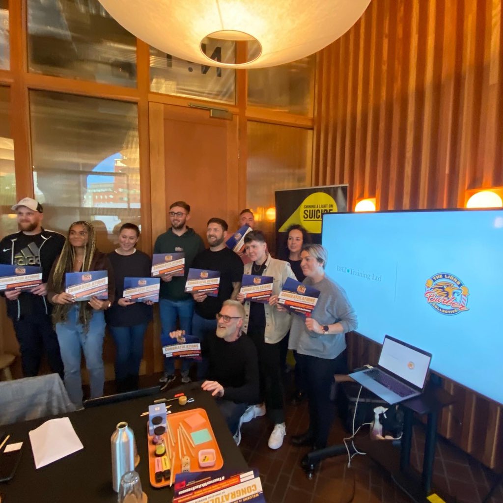HeresTommy's tweet photo. Incredible couple of days in Manchester watching our film The £1.7 Million Haircut on the big screen, delivering #BarberTalk training and providing a @TheLionsBarbers pop up at Manchester Piccadilly 🚆 with @adeleandmaddie https://t.co/5WLb9iVJmz