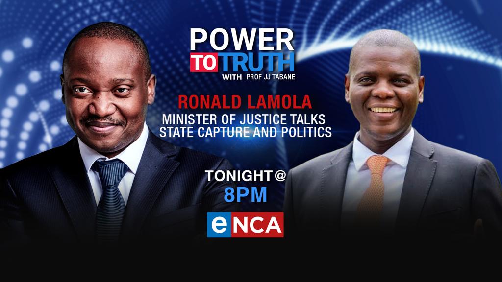 [COMING UP] Power To Truth host @JJTabane will be in conversation with Minister of Justice and Correctional Services Ronald Lamola about state capture and politics. Catch it live at 8pm tonight, exclusive to #DStv403. #eNCA