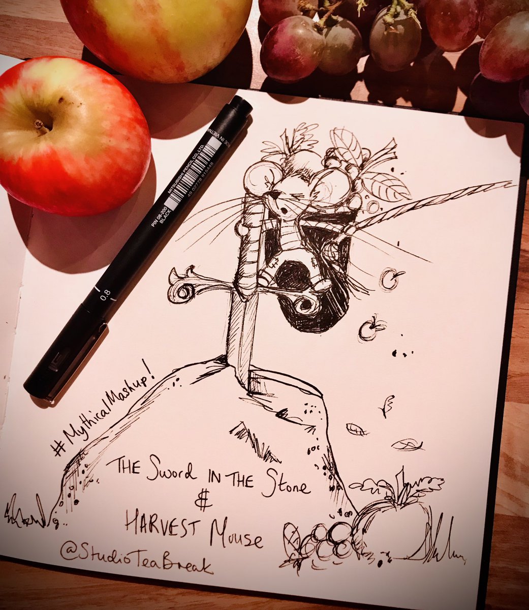 BecTonksArt's tweet photo. Monday #MythicalMashup! ✍️
THE SWORD IN THE STONE + HARVEST MOUSE @StudioTeaBreak #studioteabreak #mondayprompt #sketchbook https://t.co/XkYtUwY6E1