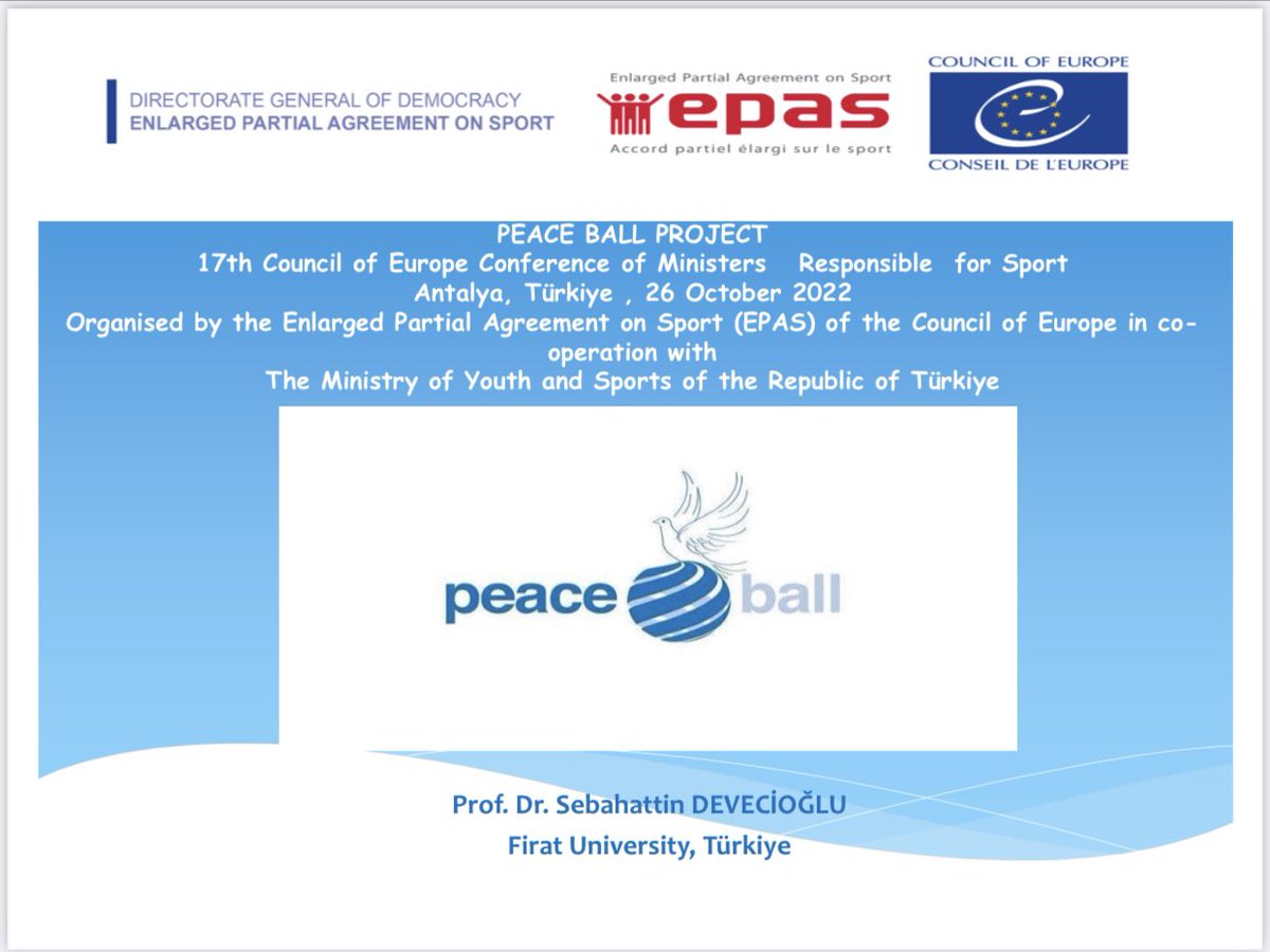 PeaceBalProject's tweet photo. 17th Conference of Ministers responsible for Sport Presentations: examples of current best practice : Peace Ball Project #CoE4Sport #Epas #PeaceBallProject @sport_coe @coe https://t.co/mcxYSXhRuC
