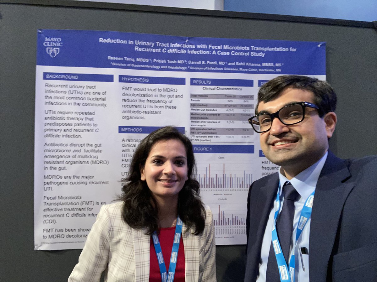 Khanna_S's tweet photo. @tariqraseen, superstar GI fellow at @MayoClinicGIHep presenting seminal work on the effect of #FMT for #Cdiff on concurrent #UTIs at #ACG2022 @AmCollegeGastro https://t.co/d55GPVdtft