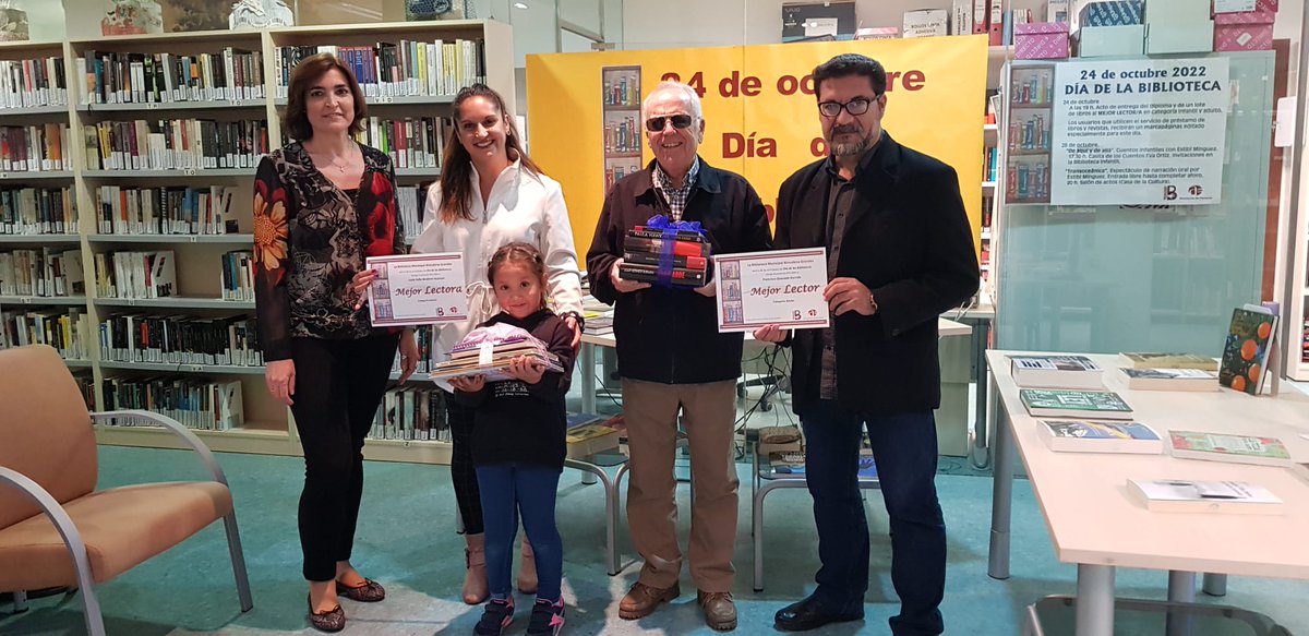 Esta tarde se ha procedido a la entrega de los premios al Mejor lector y lectora 📚🏆 con motivo del #DíaDeLasBibliotecas
Categoría adulto: Francisco Quesada Garrido
Categoría infantil: Leyla Sofía Ibrahimi Huaman
❗️Enhorabuena❗️
#BibliotecaDeAzuqueca