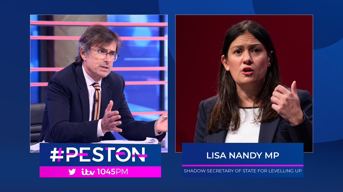 Joining @Peston and @AnushkaAsthana tonight is Shadow Secretary of State for Levelling Up @lisanandy We’ll discuss ⬇️ 🥊 Sunak Vs Starmer 🌹 Election prospects 🏗️ Levelling up 💻📺 LIVE 𝟭𝟬𝟰𝟱 𝗣𝗠 @itvpeston @ITV #Peston