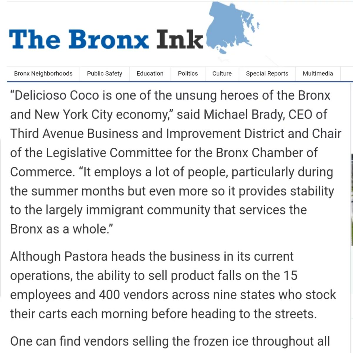 ThirdAvenueBID's tweet photo. It's not a Bronx summer without Delicioso Coco.

@ThirdAvenueBID CEO @mbradybronx discusses Delicioso Coco and its impact on Third Ave &amp; the Bronx economy in this @BronxInk article.

https://t.co/XBpc2E0nSa https://t.co/WGyJ6vFuG0