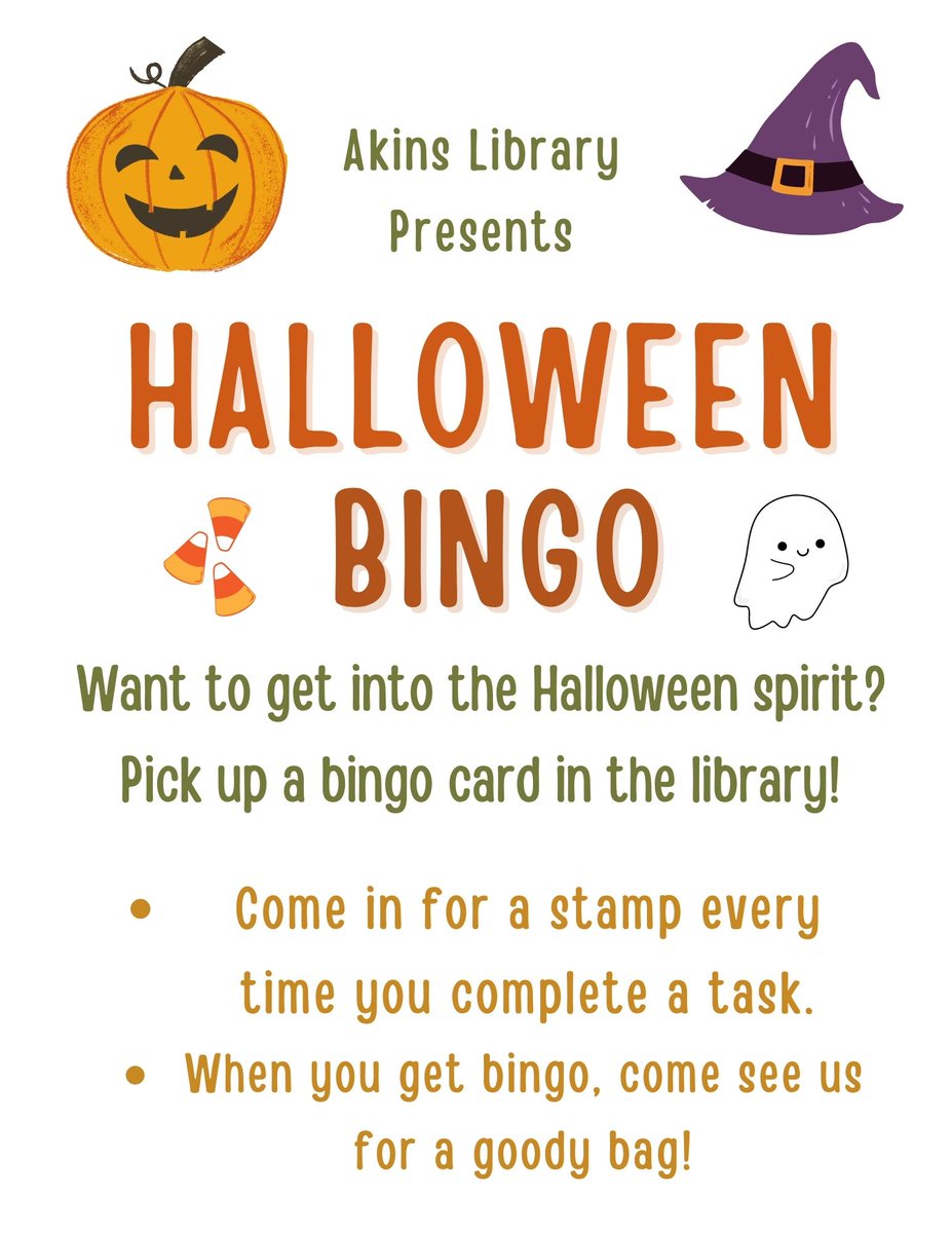 akinslibrary's tweet photo. There's still one more week to check out our themed displays and participate in library bingo! https://t.co/7F4ckig6nq