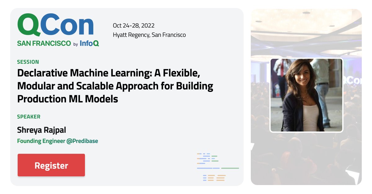 Headed to #Qcon SF? Don’t miss this talk from @ShreyaR on how declarative #machinelearning systems enable you to build, iterate and deploy state-of-the-art #ML models faster.

Learn more: pbase.ai/Qcon

#machinelearning #deeplearning #qconsf #automl