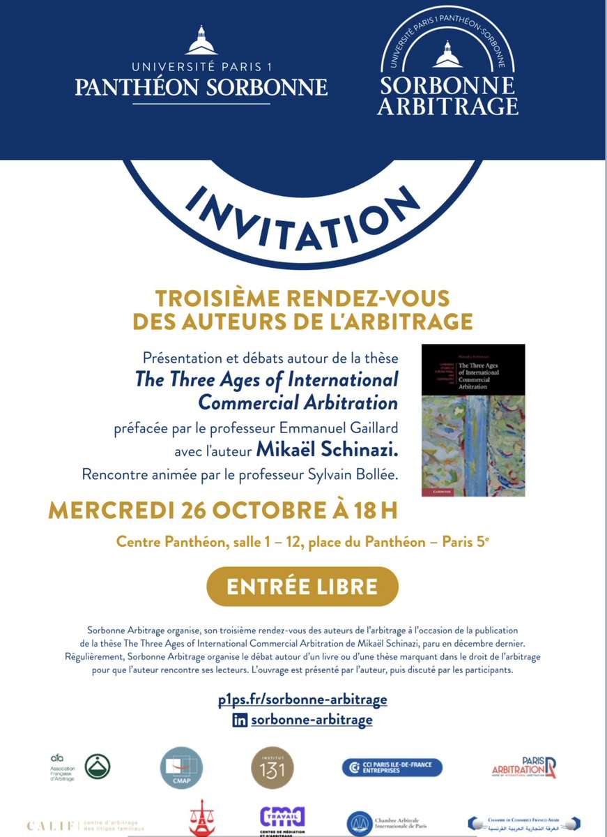 J-2 avant le troisième RDV des auteurs avec <a href="/SorbonneArb/">Sorbonne Arbitrage</a> ! Nous vous attendons nombreux !
#Conférence #Arbitrage