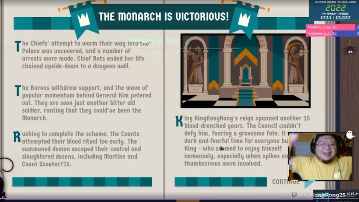 kingkongrong25's tweet image. Last night, I played the King in @kotc_game with @scouter715 @UnboundedMoo and @DncingRetsuko as the scheming nobles (and their hilarious voice overs) 🤣

I set out to bring a golden age 👑, but ended up a paranoid tyrant 🗡️👿 😅

Looking forward to playing again!