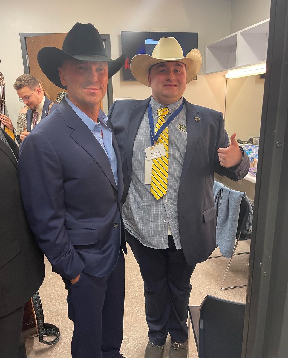 I’m so proud of my son Will Gott (dx with autism &amp; intellectual delay)Will met Country Star <a href="/kennychesney/">Kenny Chesney</a> &amp; sang with <a href="/ETSUBluegrass/">ETSU B.L.U.E.</a> Pride Band Kenny Chesney’s iconic song #meandyou for <a href="/kennychesney/">Kenny Chesney</a> #etsu40thanniversarybluegrass #etsubluegrassprideband #drkennychesney 💙💛🤠