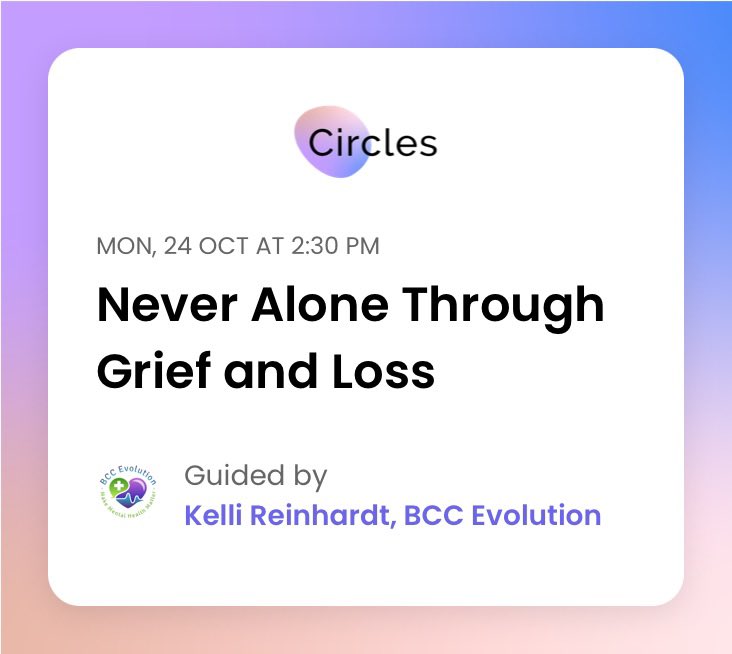 KelliMReinhardt's tweet photo. Do you have a story about #grief or #loss that you think will help others or help in your healing? 
Join me today at 12:30pm MDT after our Mental Health Mondays Podcast for a more intimate conversation about the journey through grief and loss in Circles. https://t.co/VlhdXUy3MP https://t.co/gfhJGgbIWb