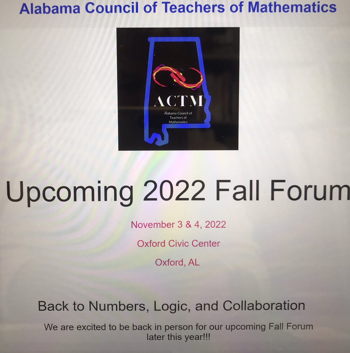 Whoohoo! The ACTM face to face conference is back; it will be hosted at the Oxford Civic Center on November 3 &amp; 4. Sessions offered span grades K-12. There is still time to register. Sign up using the link tinyurl.com/497d36nv  <a href="/alabamaACTM/">ACTM</a> <a href="/AMSTI4all/">AMSTI</a> <a href="/AlabamaAchieves/">Alabama State Department of Education</a>