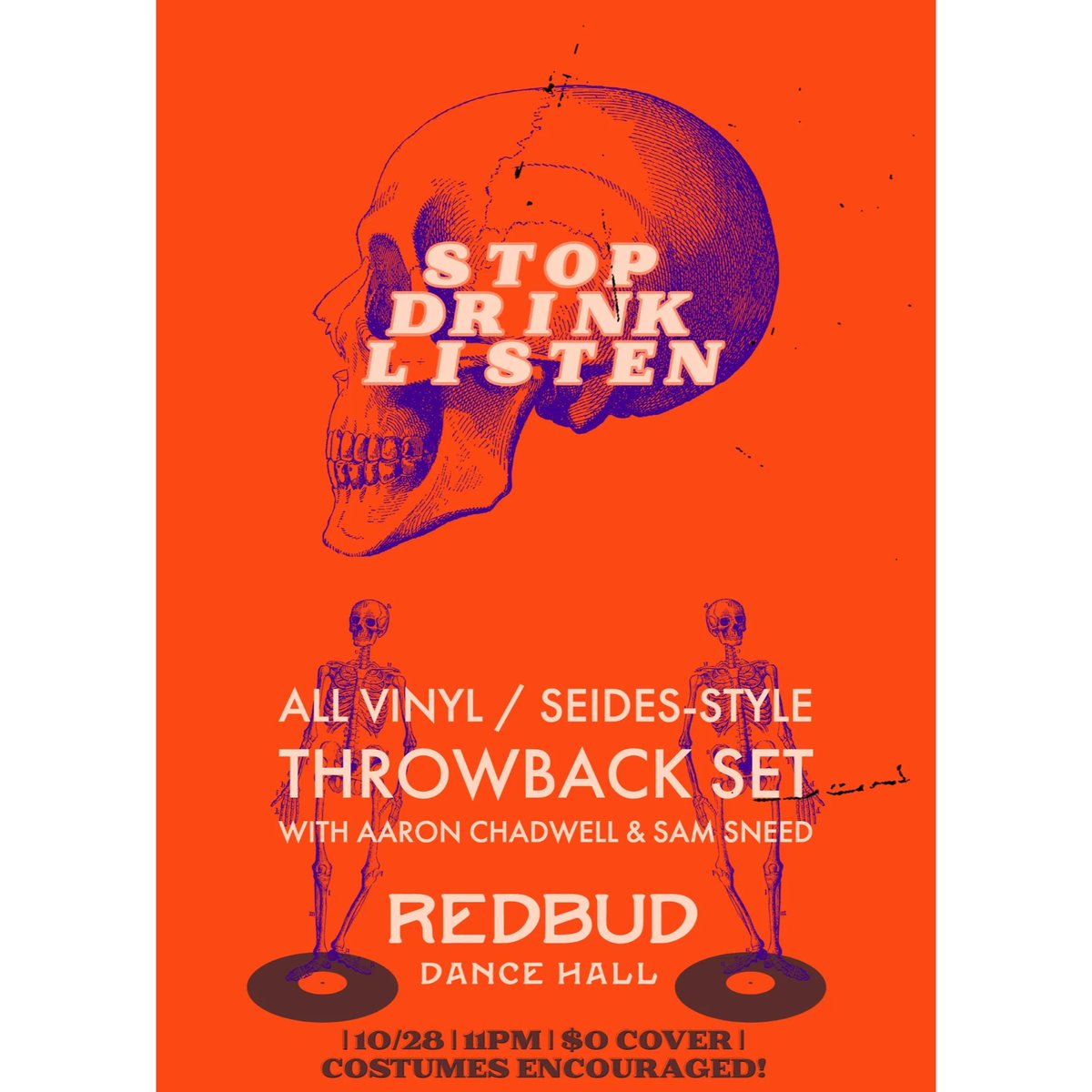 Stop Drink Listen/Seids Throwback Party this Friday at Redbud!
Sam Sneed and Aaron Chadwell 
NO COVER
11PM
Costumes Encouraged!!