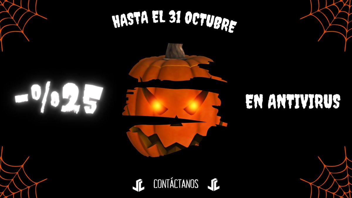 ZonaClickCanete's tweet photo. Para esta semana hemos preparado una oferta de miedo que no podéis dejar escapar...🎃🤑

🧐Y es que, solo hasta el 31 de octubre, si contratáis o renováis vuestro antivirus, os hacemos un 25% de descuento, ¡pasando de 24,20€ a 18,15€!🔝🔝 https://t.co/wOE24DSuDN
