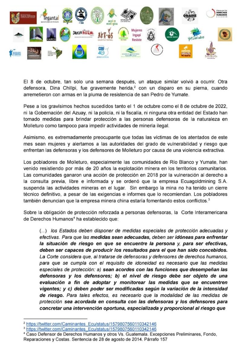 CepamGuayaquil's tweet photo. 🆘DENUNCIA PÚBLICA | Asesinato de Alba Bermeo Defensora de la Naturaleza embarazada

Denunciamos la omisión e inacción del Gobernador del Azuay, Matías Abad, que a pesar de conocer las amenazas, no tomo medidas para proteger a defensoras y evitar el asesinato de Alba Bermeo.
🧵 https://t.co/SlPr8Tdwhb