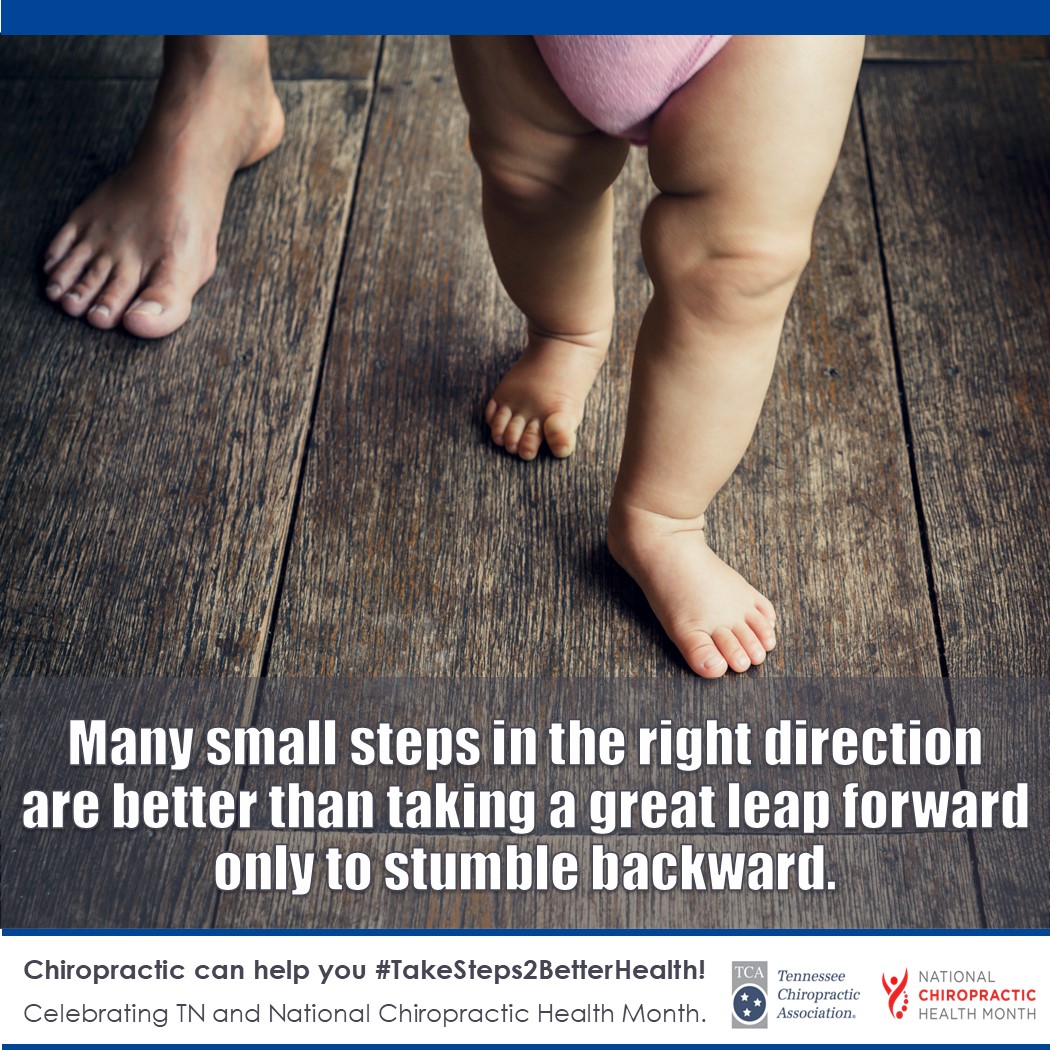 TN_Chiro's tweet photo. Being healthy doesn’t have to be complicated. Pick 1 thing you can do better and do it until it is routine. Then add 1 more. Each step you take towards better health will help pave the way for the next. #TakeSteps2BetterHealth #realignyourthinking https://t.co/1FgBH8fmUZ
