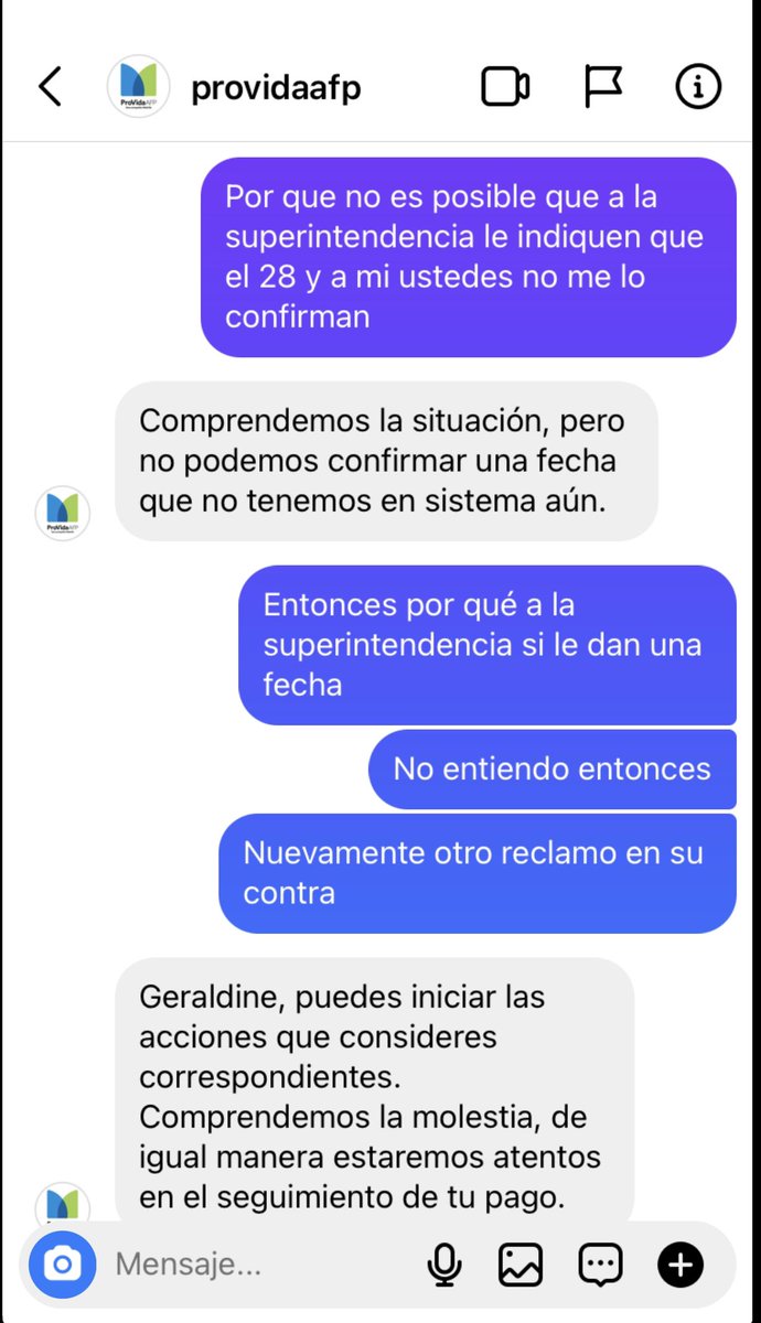 Geraldinechaps's tweet photo. @AFP_Provida  nuevamente no cumple con los plazos , según me indicó @Superpensiones el pago del cheque estaría listo este viernes 28 de octubre me comunico con afp próvida para confirmar y salen con que no pueden confirmarme una fecha exacta de disponibilidad del cheque https://t.co/E4zOungDJ7