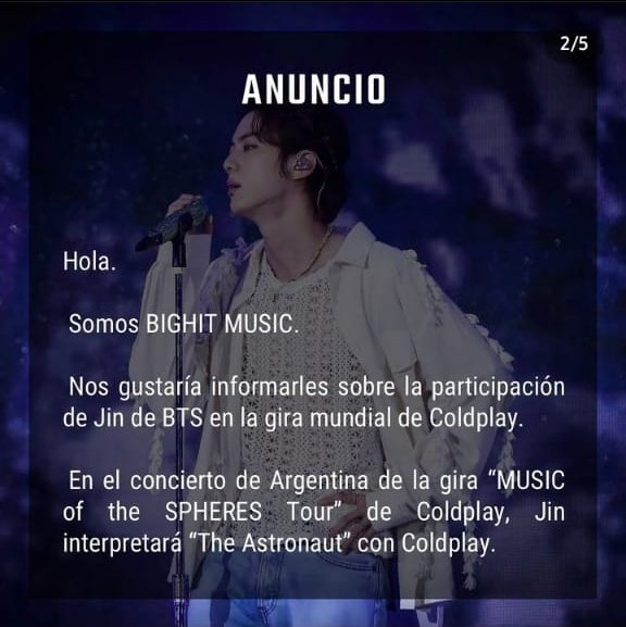 Ktaeh_bts's tweet photo. 🇦🇷𝘈𝘳𝘑𝘐𝘕𝘵𝘪𝘯𝘢 𝑌 𝑇𝑂𝐷𝐴 𝐿𝐴 𝐼𝑁𝐹𝑂 𝐷𝐸 𝑈𝑁𝐴 𝐴𝑅𝐺-𝐴𝑅𝑀𝑌🇦🇷

💜𝘌𝘭 𝘱𝘳𝘪𝘮𝘦𝘳 𝘢𝘯𝘶𝘯𝘤𝘪𝘰
💜𝘌𝘭 𝘱ó𝘴𝘵𝘦𝘳 𝘥𝘦 𝘭𝘢 𝘱𝘳𝘦𝘴𝘦𝘯𝘵𝘢𝘤𝘪ó𝘯 𝘴𝘶𝘣𝘪𝘥𝘰 𝘢 𝘞𝘦𝘷𝘦𝘳𝘴𝘦
💜𝘌𝘭 𝘛𝘸𝘦𝘦𝘵 𝘥𝘦 @coldplay
💜𝘌𝘭 𝘪𝘯𝘷𝘪𝘵𝘢𝘥𝘰 𝘦𝘴𝘱𝘦��𝘪𝘢𝘭 https://t.co/GV80JtYJcJ