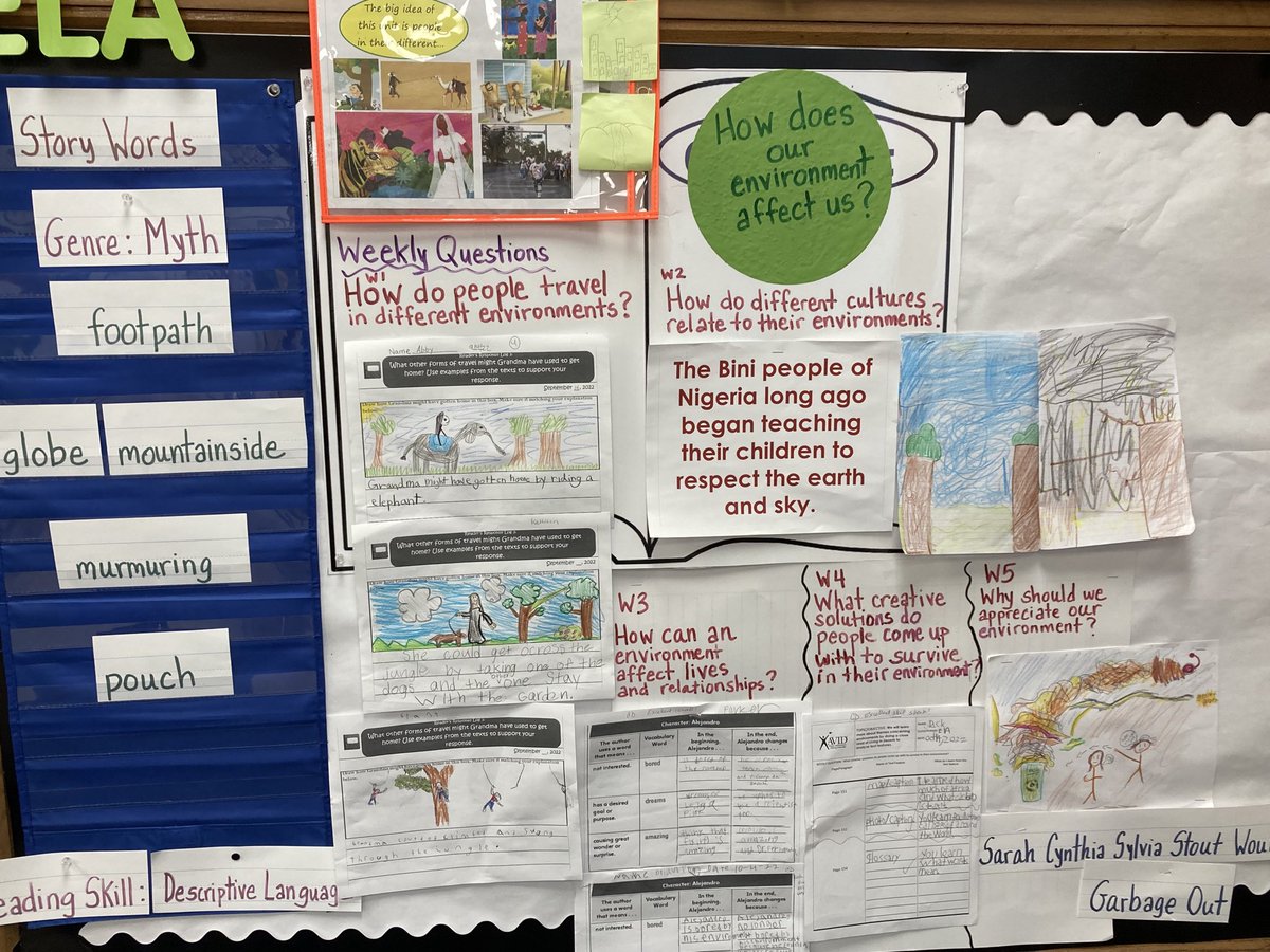 Third graders have helped to fill our Unit Board with what we noticed and wondered and the connections we made to the theme of Environments and how our environment affects us! ⁦@JennyRohrbaugh⁩ ⁦@AmyMalinowski2⁩ ⁦@BCPS_ELA⁩ #BCPSmyview