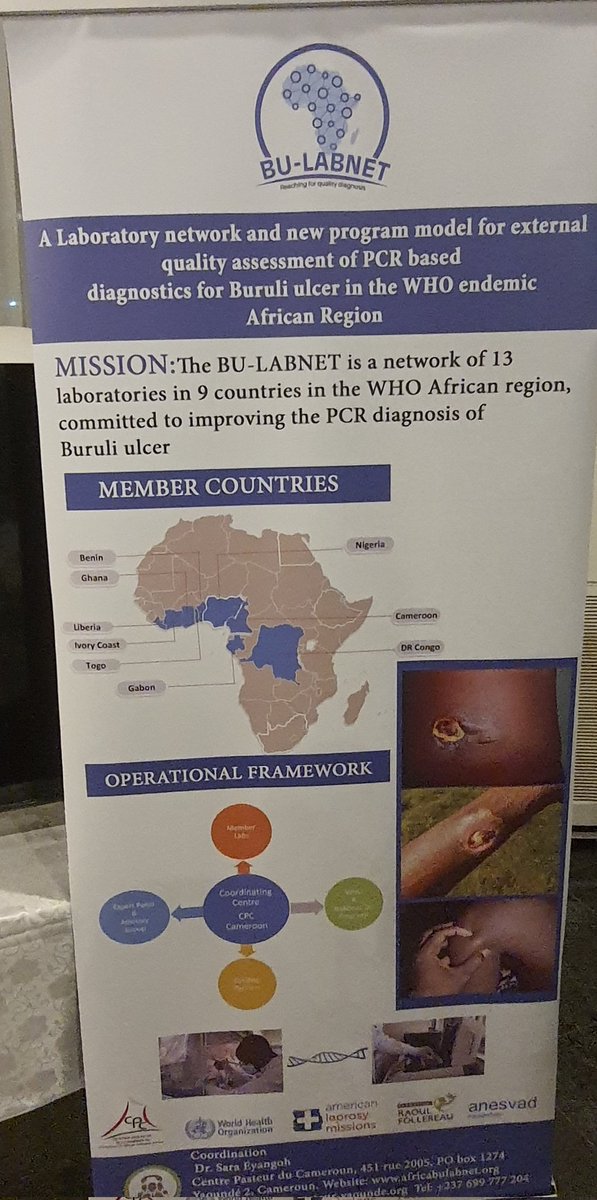 The Buruli ulcer laboratory network @BU_LabNet is a network of 13 laboratoires in 9 countries in <a href="/WHOAFRO/">WHO African Region</a> committed to improving the molecular diagnosis of Buruli ulcer. With the vision of integrating other #skinNTD  in the same plateform (#YAWS,#MYCETOMA, #LEISHMANIASIS)