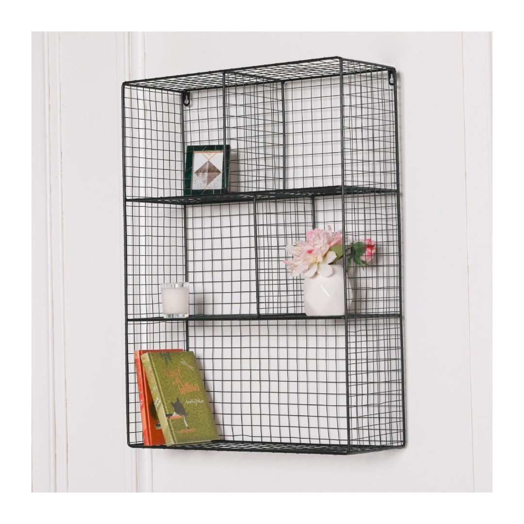 Wire wall shelf black 5 compartment 

Dimensions: W50.5 x D19.5 x H70.5 cm (opening compartments – left top = W24 x H22 cm / right top = W25 x H22 cm / left middle = W30 x H22 cm / right middle = W19 x H22 cm / bottom = W50 x H24 cm)
<a href="/ExclusiveFurni2/">Exclusive Furniture</a>