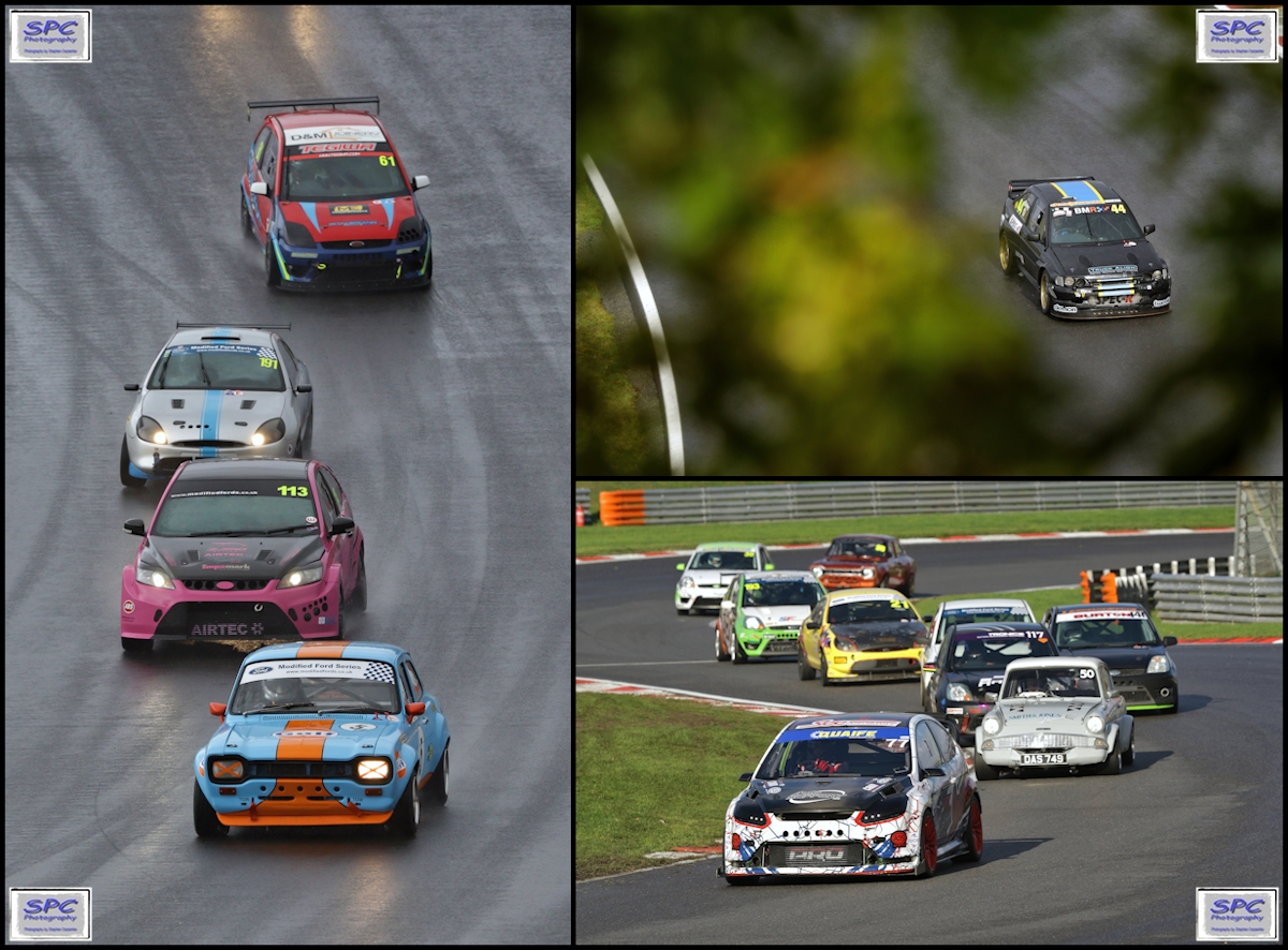 spcphotomedia's tweet photo. A large #ModifiedFord entry ably supported the #FormulaFordFestival across three races. James Allen won both his races in a #FocusRS, pushed very hard by Steve Goldsmith's 2.6 #Anglia in the Group B&C race. Serial winner #RodBirley won the wet A&C race in his #EscortCosworth. https://t.co/yjcN4qeBoK
