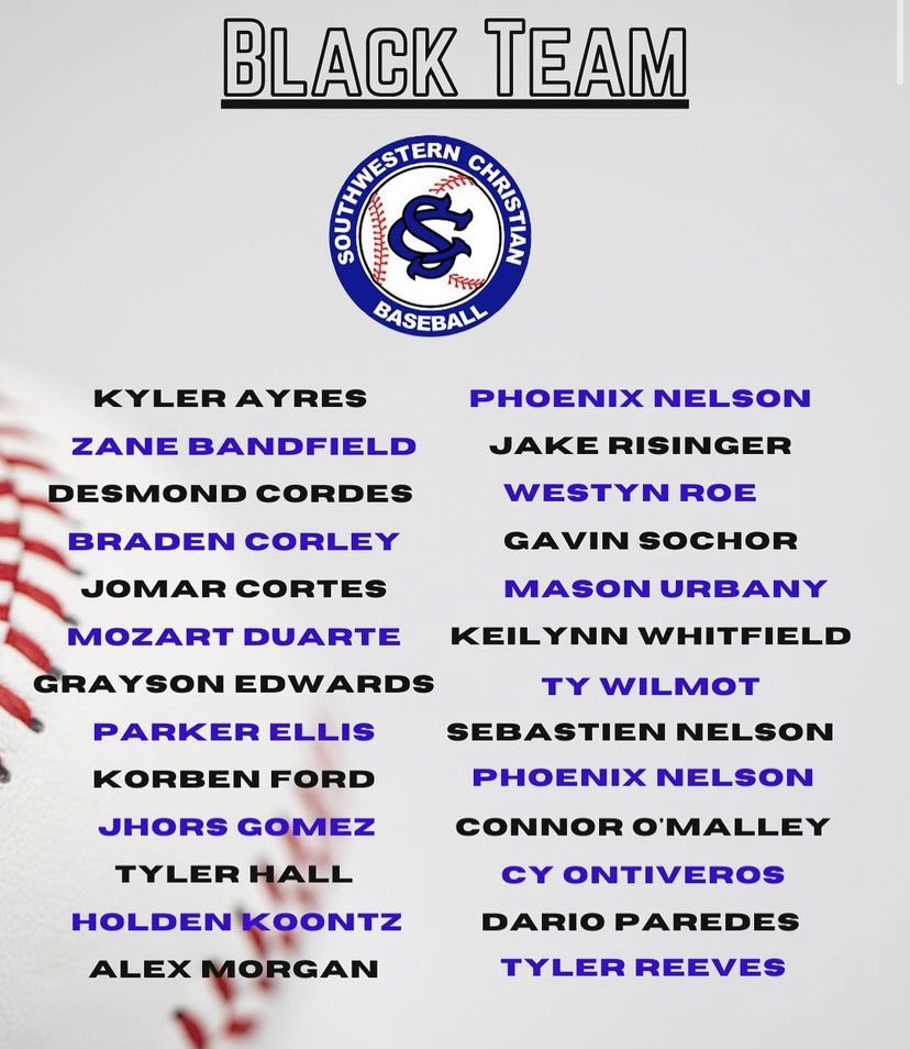 SCUBaseball's tweet photo. Black vs. Blue Rosters

Coach Vail vs. Coach Turner

Best of 7

#PlayHardHonorGod https://t.co/DXUYupNhJD