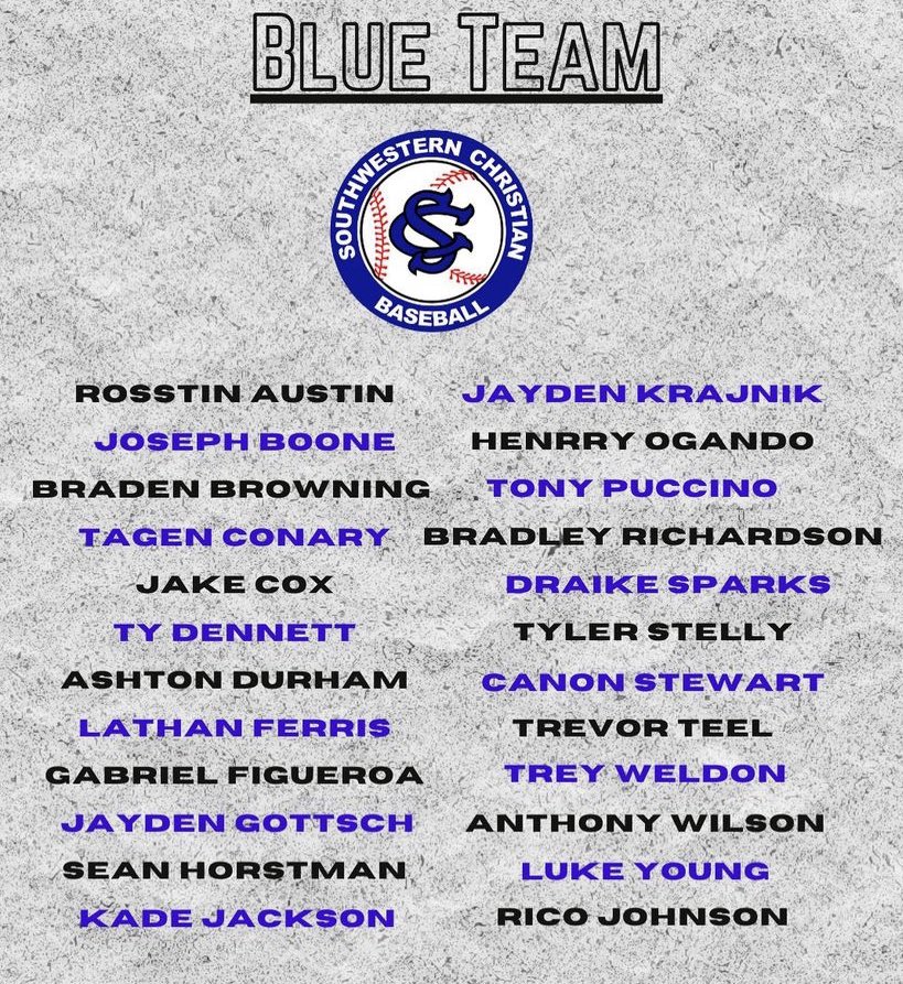SCUBaseball's tweet photo. Black vs. Blue Rosters

Coach Vail vs. Coach Turner

Best of 7

#PlayHardHonorGod https://t.co/DXUYupNhJD