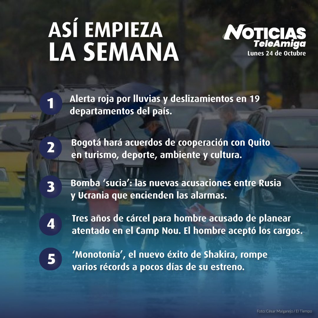 Canalteleamiga's tweet photo. 🎬 Estos son los hechos noticiosos con los que arrancamos la semana #24DeOctubre de 2022
La ampliación de estas y otras noticias en nuestra emisión central de lunes a viernes a las 6:30 p.m. y en nuestra señal en vivo https://t.co/eb5n2Btlg1
#Teleamiga #Televisión #noticias https://t.co/Z7vQV0LLdX