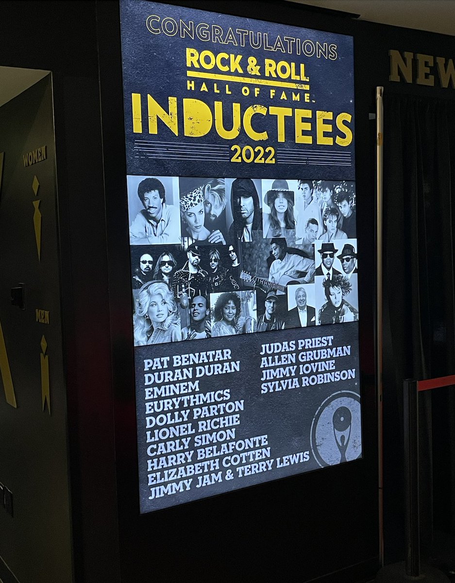 duranduran's tweet photo. The 2022 inductee signature panel is up at the @rockhall on Level 3, the Hall of Fame floor! It's open to the public during Rock Hall hours, just need to pay admission to get in. Thank you to @anniezaleski for the photo capture! https://t.co/D5yi3XMtgv