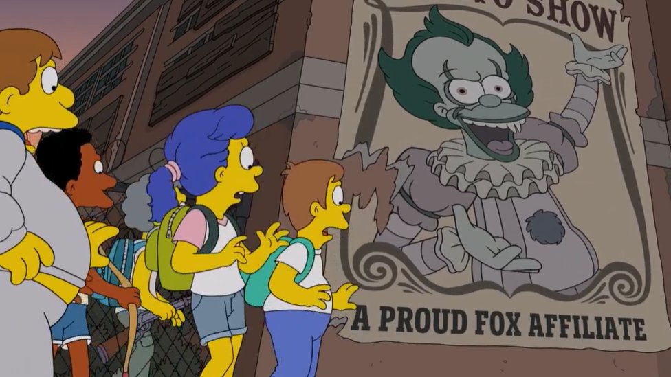 JoshuaX1993's tweet photo. Last night's special was all about Krusty...or his evil "Treehouse of Horror" villian #Krusto inspired by the iconic "It" movie franchise character Pennywise the Dancing Clown. The regular @TheSimpsons #TreehouseOfHorror🎃 episode airs this Sunday after the @NFL on @FOXTV. #NotIt https://t.co/00yniEe2o1