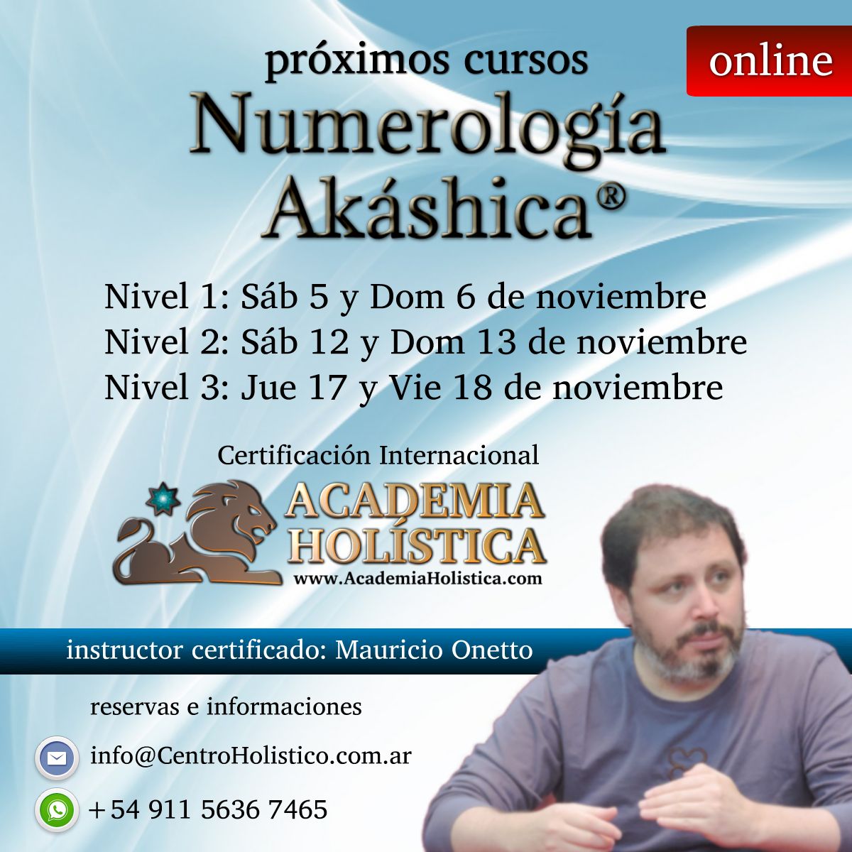 numAkashica's tweet photo. Todos los cursos necesarios para alcanzar la Certificación Docente en #NumerologiaAkashica
💬WhatsApp:  +54 911 5636 7465
✉️Email:  info@CentroHolistico.com.ar
#numerologia #RegistrosAkashicos #AkashicHealing #AcademiaHolistica #MauricioOnetto #CrecimientoPersonal #espiritualidad https://t.co/DCdHVP50wl