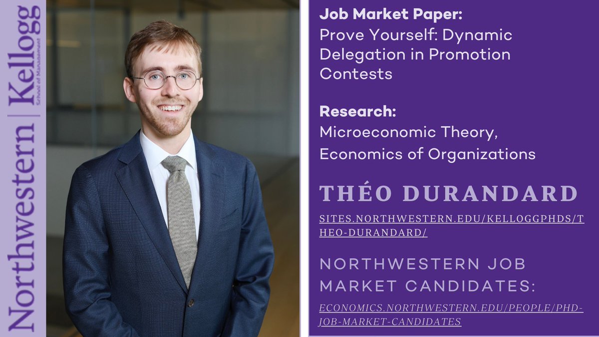 Kellogg School of Management PhD Candidate Théo Durandard’s research interests are Microeconomic Theory, Economics of Organizations. Learn more about Theo & other Northwestern Economics Job Market Candidates at economics.northwestern.edu/people/phd-job…