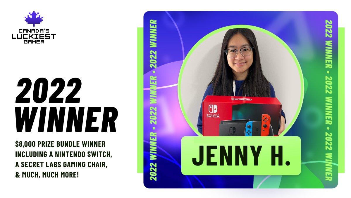 HUGE congrats to Jenny, who just WON Canada's Luckiest Gamer!! 🎉 This prize bundle includes a Nintendo Switch, and over $5K in amazing prizes for her gaming setup.  Are you looking to win BIG? Enter for your chance to win Canada's Luckiest Student.🤞 studentlifenetwork.55rush.com/cls11/?utm_con…