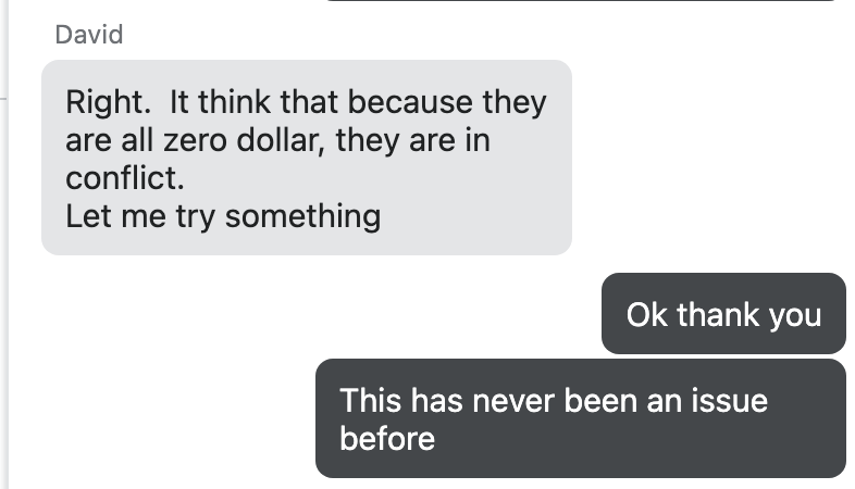 Jeremyaarongo's tweet photo. @ShopifyEng @tobi @liam_at_shopify @kddnewton @nirvdrum @little_bret suddenly none of my $0 discounts on Shopify are working. We've used these for years to award perks in our app. Any way to fix this or revert the change on Shopify backend? #shopifystore #Shopify https://t.co/Q8uQkh4qBY