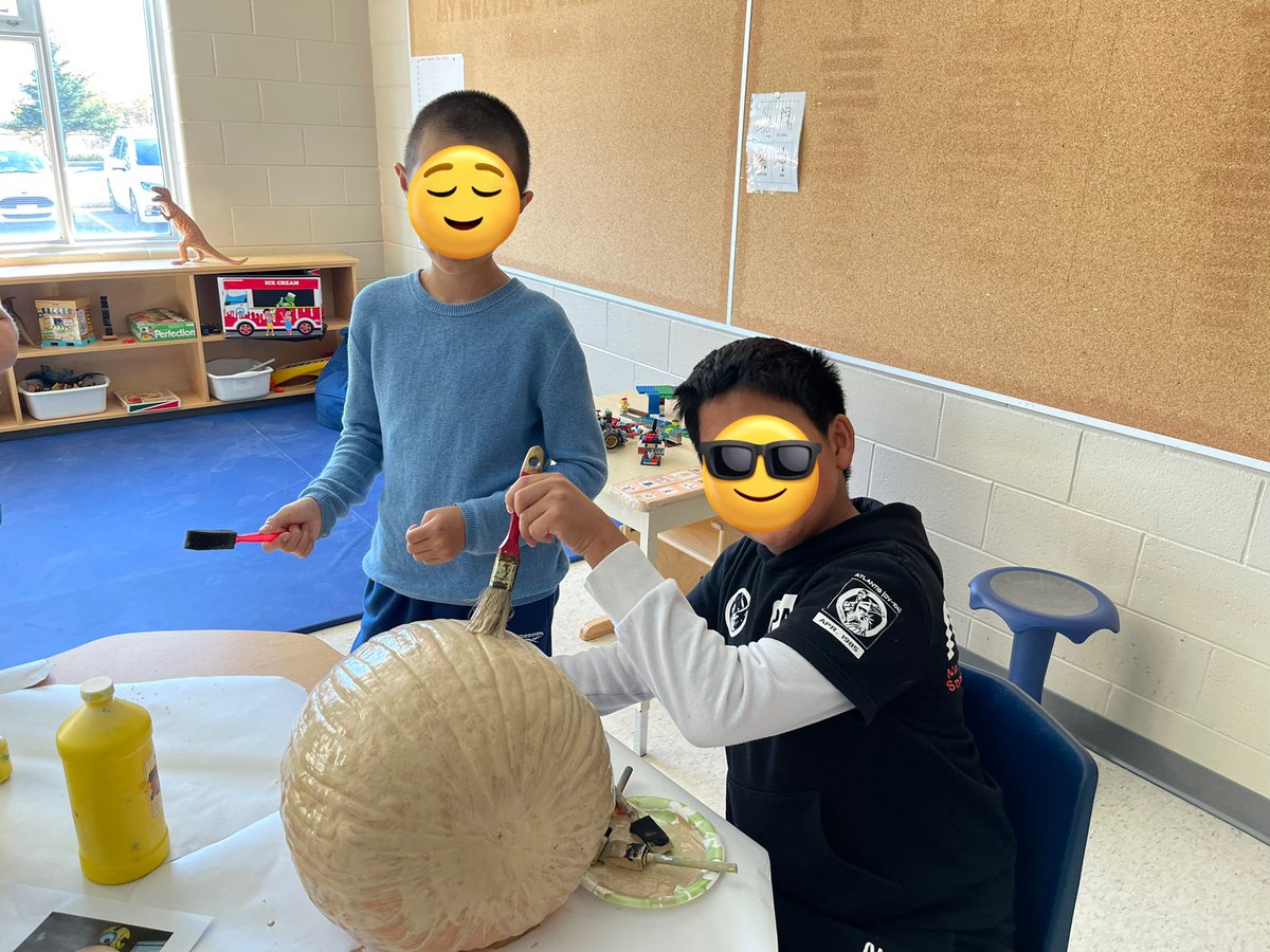 MsPizzolon's tweet photo. Our class has started decorating our pumpkins for the school contest! Do you have any ideas what we’re working on?! #yrdsb #autism #autismawareness #SpiritDay #spooky #AutismAcceptance https://t.co/ev506nu5pf