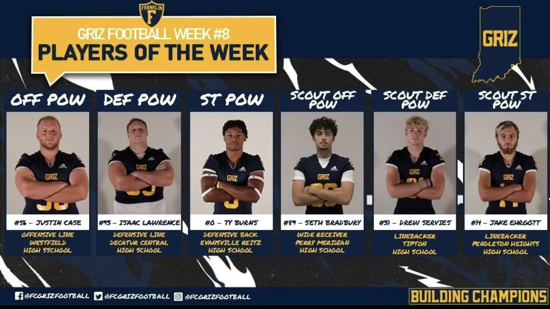 PendletonHtsFB's tweet photo. Awesome to see former Arabian safety Jake Ehrgott leading at Franklin College, named this week’s Special Teams Scout Player of the Week! https://t.co/ANPfAfYgwU