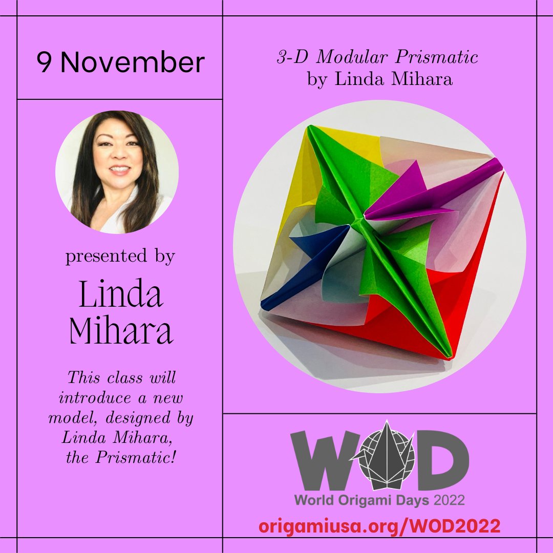 papertreesf's tweet photo. Today is day 1 of World Origami Days! Attendees will learn a different model each day over the course of the next 19 days from an incredible array of instructors, including our very own Linda Mihara teaching a new model of hers: the 3-D Modular Prismatic. Who's excited to learn?! https://t.co/sE24IENl1B