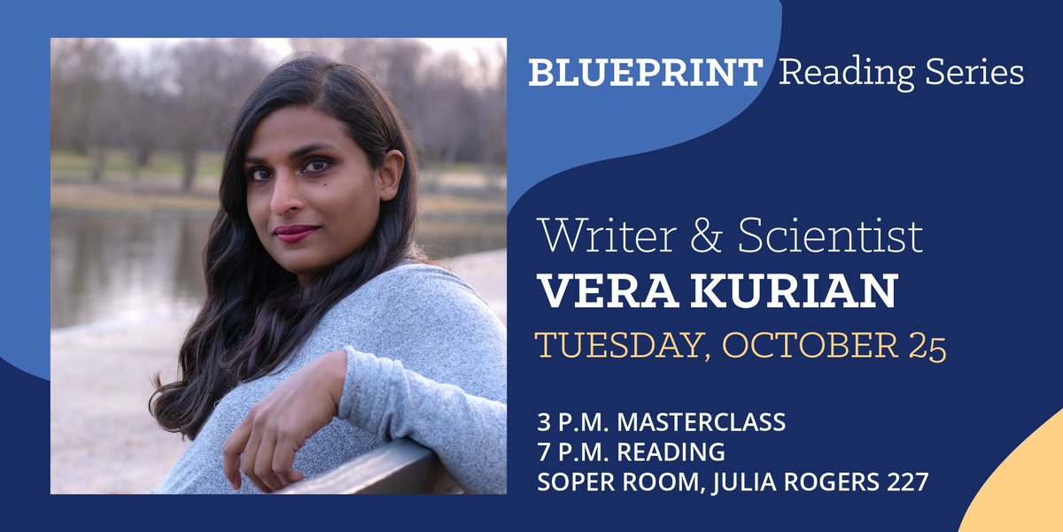 gouchercollege's tweet photo. The @KratzCenter's phenomenal #BlueprintReading series is coming soon! Tomorrow, Vera Kurian will lead a craft class at 3 p.m., followed by a reading and Q&amp;A at 7 p.m. Vera Kurian is a writer and scientist living in DC.
#KratzCenter #Goucher #VeraKurian https://t.co/tJQlATptrp