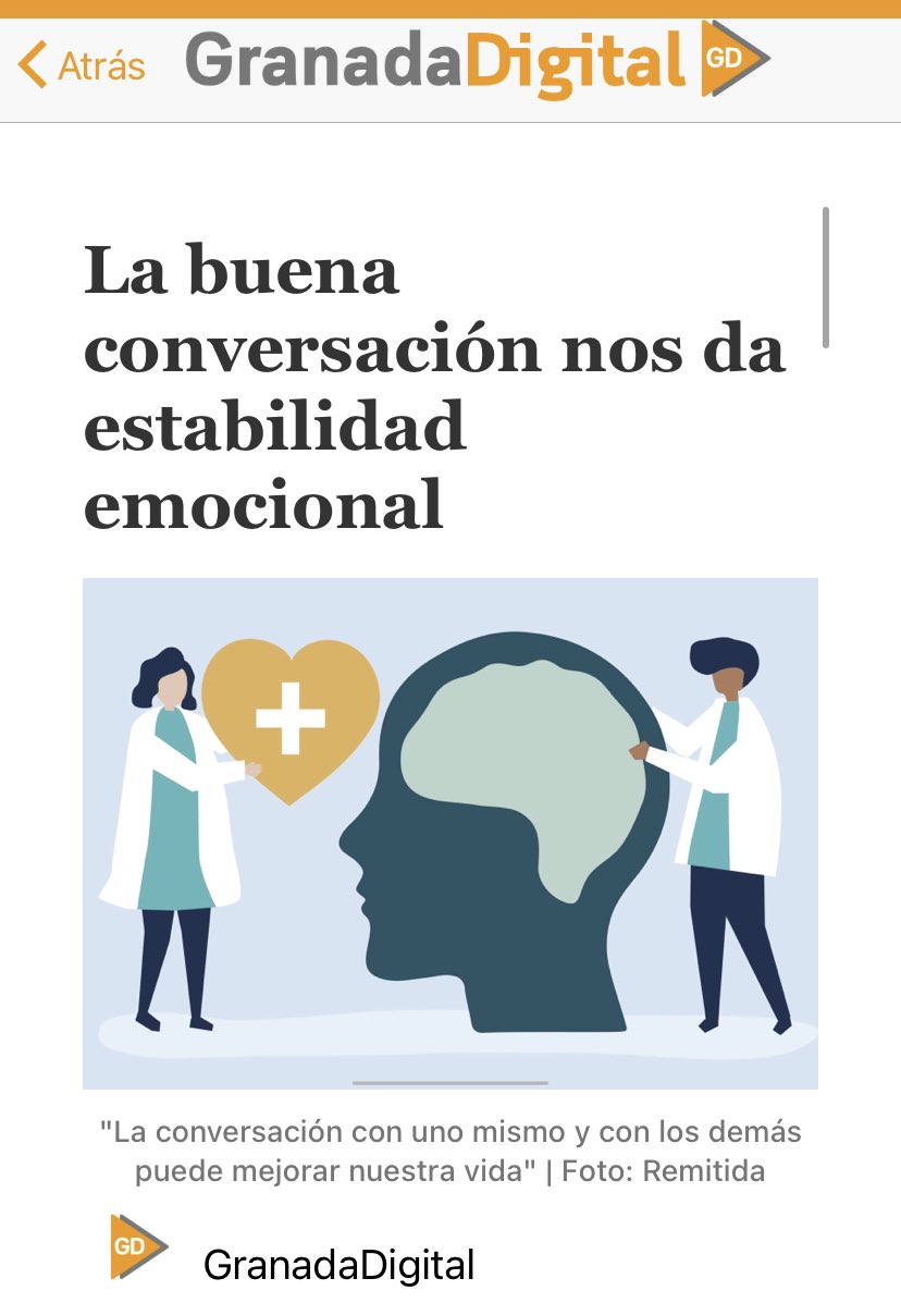 joancmarch's tweet photo. La buena CONVERSACIÓN nos da ESTABILIDAD EMOCIONAL

Mi artículo @granadadigital: https://t.co/MBeBKP5Tif

Conversar es importante. Una persona puede aprender a disfrutar de 1 conversación como si fuera una experiencia emocional. Creo q la #conversación nos vuelve mejores personas https://t.co/Iweke38gtd