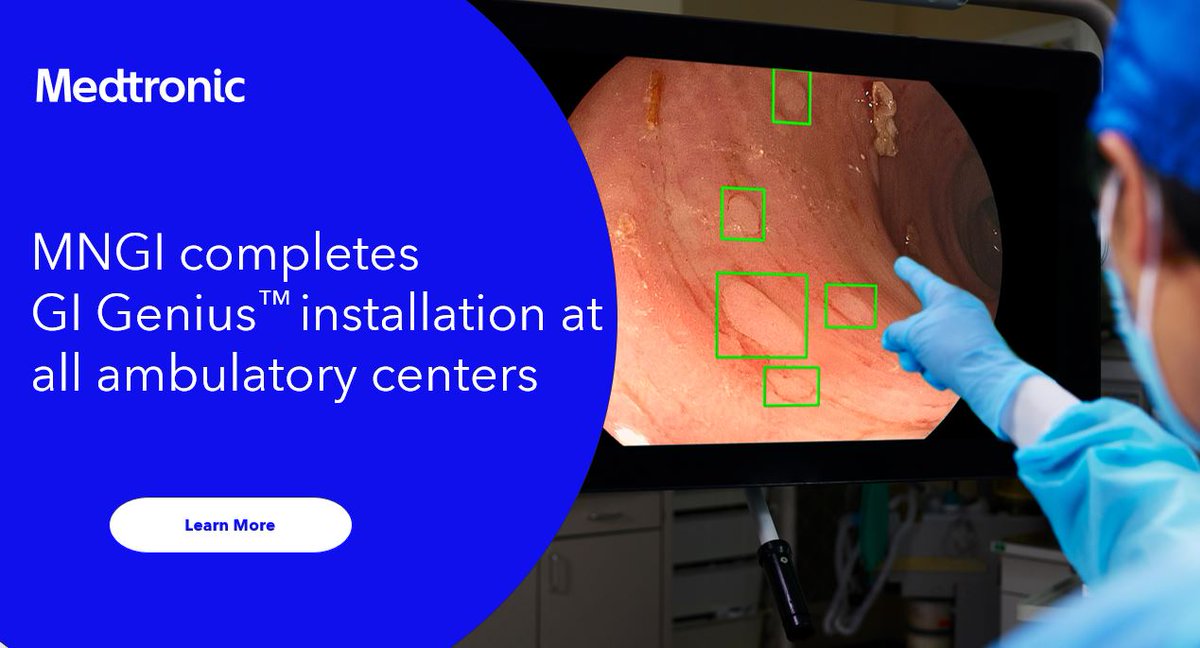 MedtronicGI's tweet photo. MNGI Digestive Health installed 28 GI Genius™ intelligent endoscopy modules at their ambulatory centers. We are proud to partner with this influential leader in the GI community.
Learn more here. https://t.co/ENgkewpXqP
#GITwitter #Colonoscopy @MNGIhealth https://t.co/XVAxL2LxjA