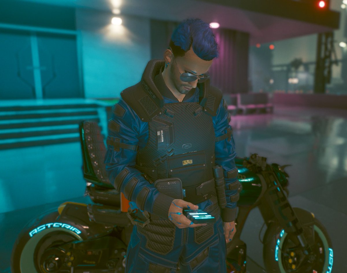 Blizzardforce's tweet photo. Short break between duties :3
I love the police outfit :D
#Cyberpunk2077 #MaleV #PoliceV #NightCity #PhotoMode #VirtualPhotography #Cyberpunk2077PhotoMode https://t.co/uZ58R2fSri