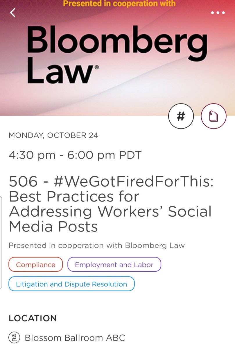 KristynHyland's tweet image. Don't miss @bloomberglaw's panel today at the @ACCinhouse Annual Meeting to learn how to best navigate the realities of social media usage among your workforce! We've got a terrific line-up of speakers, including my amazing colleagues, @Dori_Goldstein &amp;amp; @DillardR_DC. #ACCAM22
