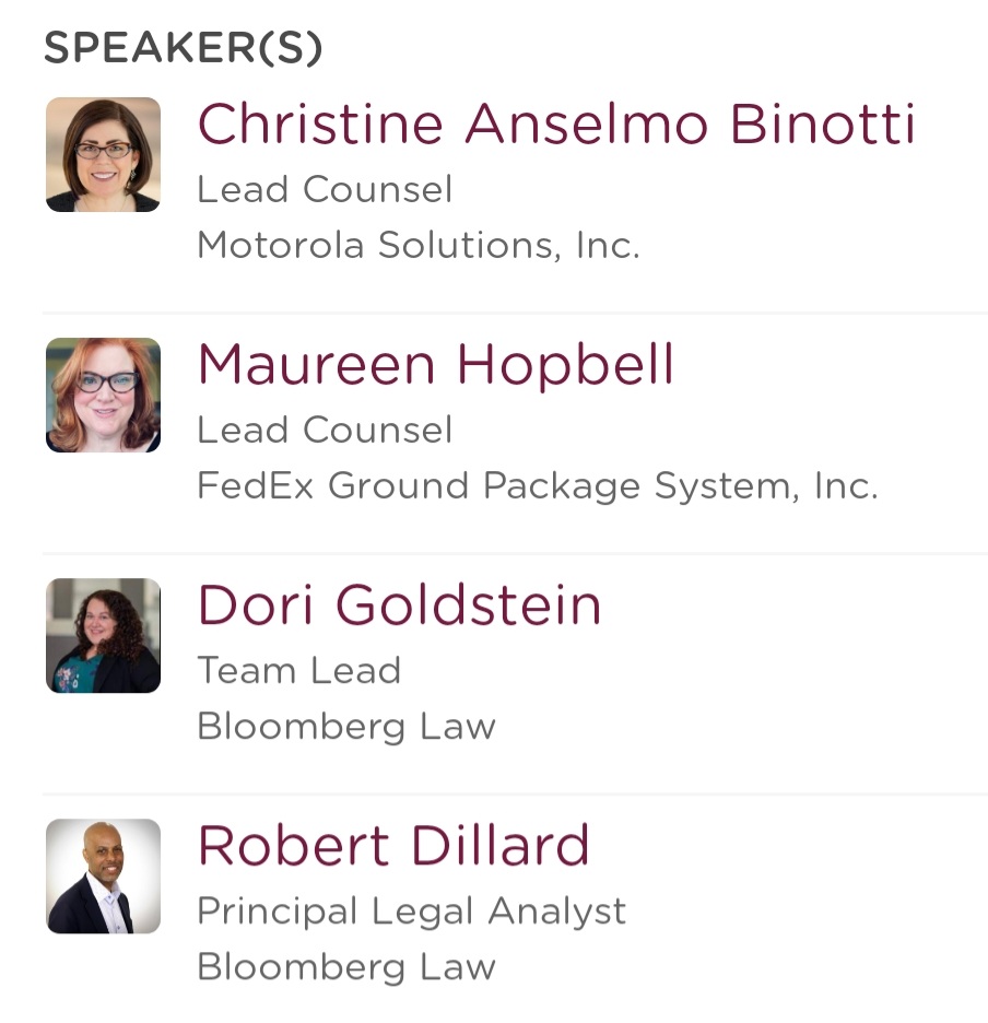 KristynHyland's tweet image. Don't miss @bloomberglaw's panel today at the @ACCinhouse Annual Meeting to learn how to best navigate the realities of social media usage among your workforce! We've got a terrific line-up of speakers, including my amazing colleagues, @Dori_Goldstein &amp;amp; @DillardR_DC. #ACCAM22