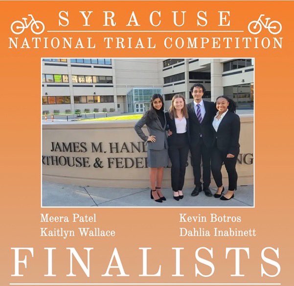 Congratulations to our Syracuse team for their amazing performance! We are so proud of this team for becoming finalists, and of Kevin Botros for bringing home the Best Closing Argument Award!