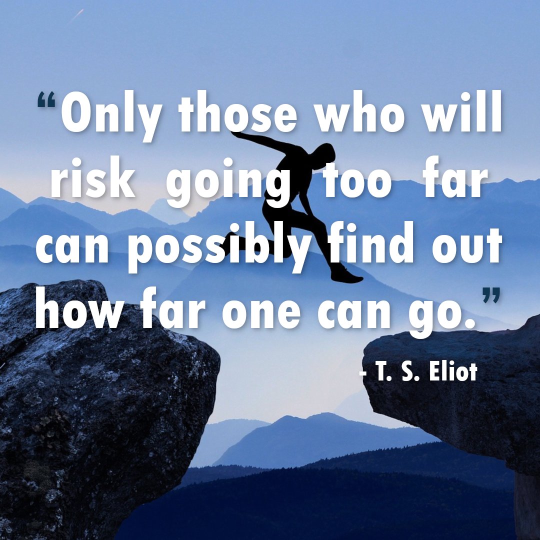 AmyRuthPowell's tweet photo. “Only those who will risk  going  too  far can possibly find out how far one can go.”
-T.S.Elliot

#TSElliot #AmyPowell #Leadership #Success #Motivation #Quotes #QuoteOfTheDay #InspirationalQuotes
#MondayMotivaton #MondayFeeling #MondayMorning #MondayVibes #MondayThoughts #Monday https://t.co/4S4DunKGTS