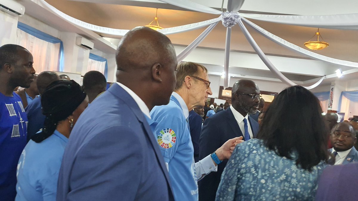 Tonyakumu's tweet photo. UN@77: Special ceremony in Liberia marking the  founding of the United Nations 77yrs ago. It was a special ceremony graced by the president of Liberia Dr. George M Weah and the First lady, members of the Diplomatic Corps, GoL Ministers/Officials, Heads of UN agencies and staff. https://t.co/7x7ojMlluV