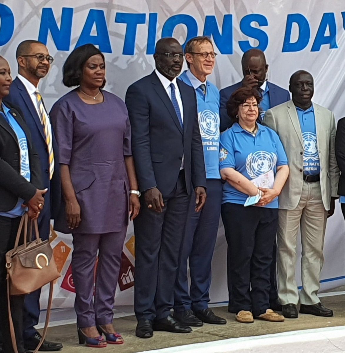 Tonyakumu's tweet photo. UN@77: Special ceremony in Liberia marking the  founding of the United Nations 77yrs ago. It was a special ceremony graced by the president of Liberia Dr. George M Weah and the First lady, members of the Diplomatic Corps, GoL Ministers/Officials, Heads of UN agencies and staff. https://t.co/7x7ojMlluV