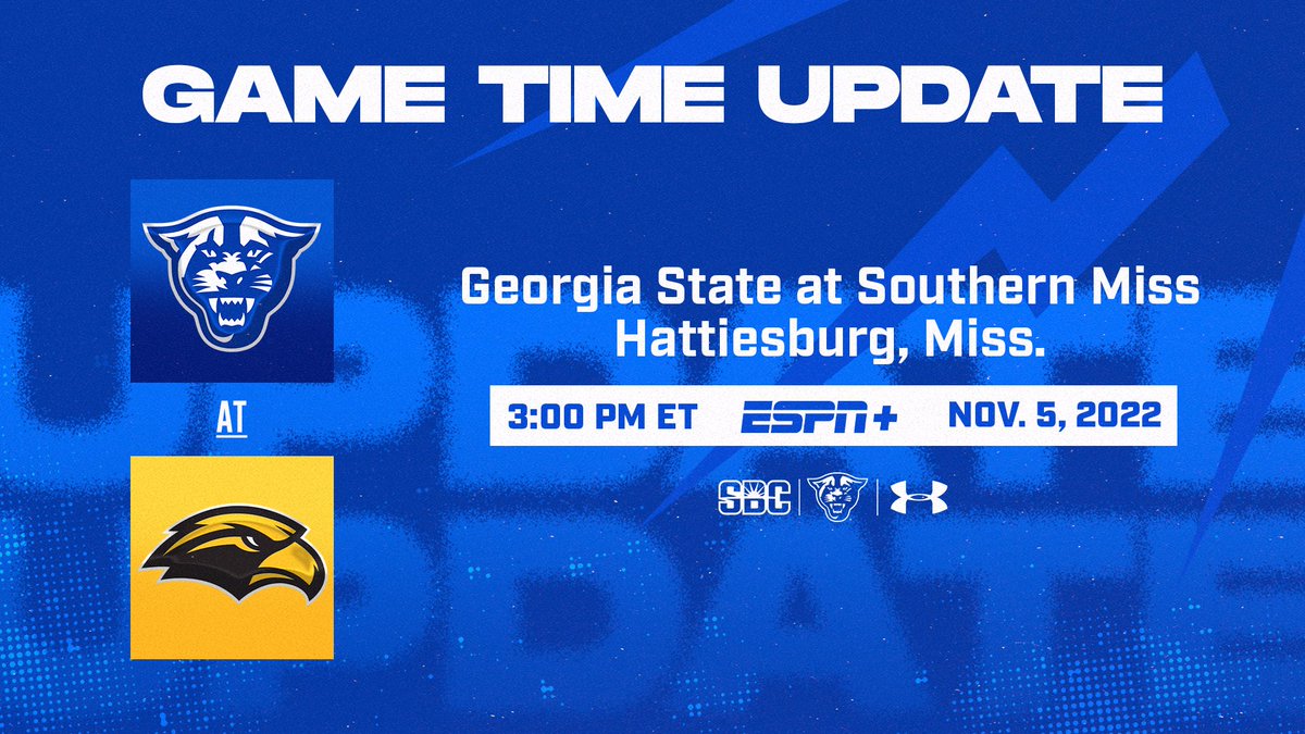 🚨 𝗚𝗔𝗠𝗘 𝗧𝗜𝗠𝗘 𝗨𝗣𝗗𝗔𝗧𝗘 🚨 The Panthers’ Nov. 5 game at Southern Miss will kick at 3 p.m. ET on ESPN+. #OurCity | #SoundTheHorn