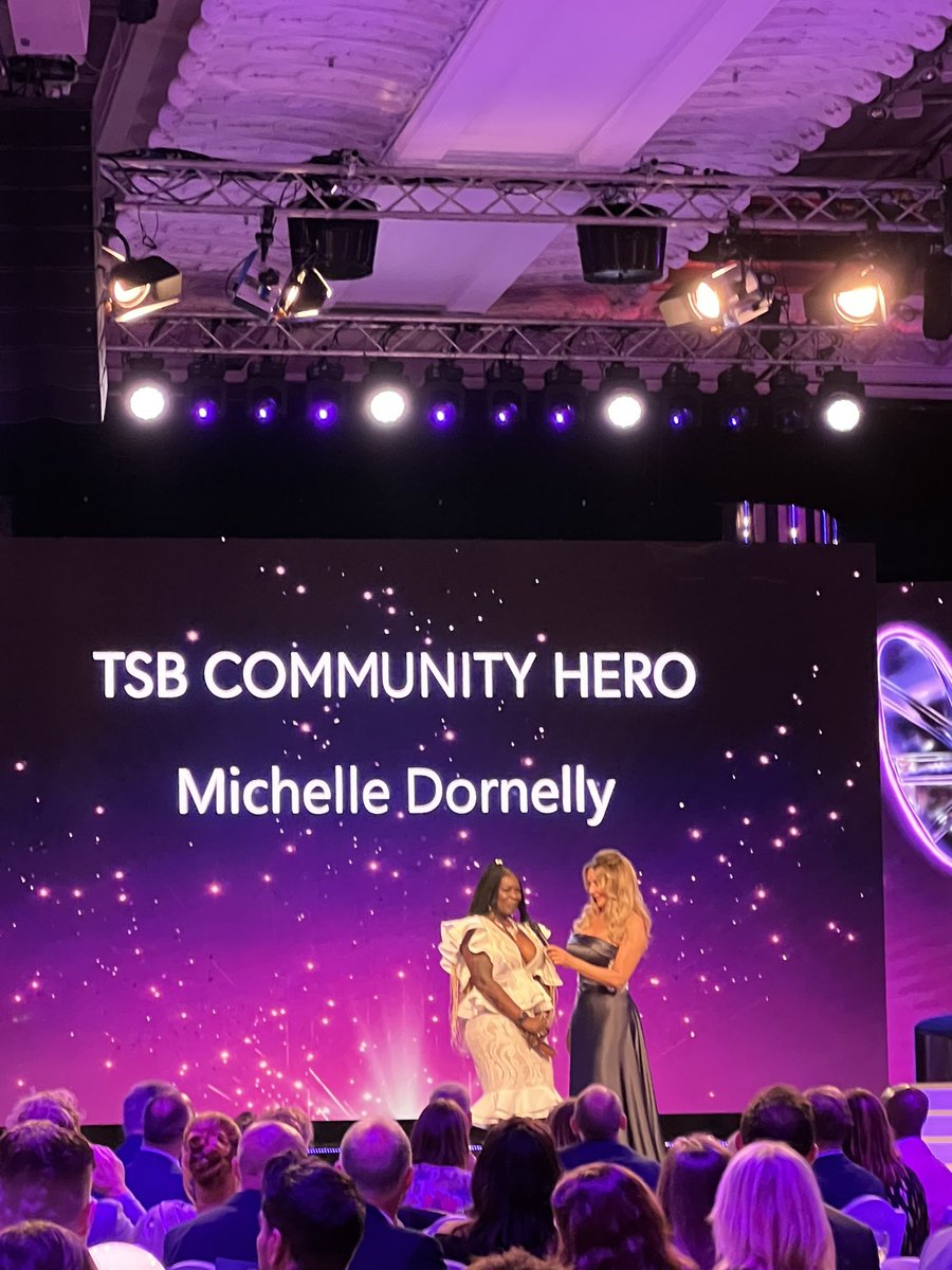 PrideOfBritain's tweet photo. Our first award this evening goes to Michelle Dornelly. A true inspiration helping people during these tough times. 💜✨ 

#prideofbritainawards #thisisus #thisistheprideofbritain https://t.co/uk6qt9lz0M