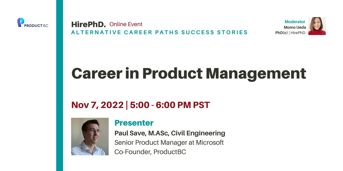 HirePhD_CS's tweet photo. Do you wonder what a product manager does? Is a career as a product manager the right career for you? To learn more, join us for a conversation with Paul Save, a Senior Product Manager at Microsoft.

Registration Link: https://t.co/ah4iYv4vTD https://t.co/YldDpRY7kx